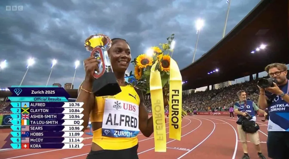 Julien Alfred secures consecutive victory at Diamond League 100m Finals