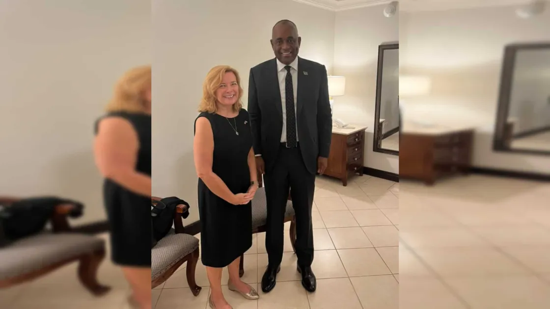 Prime Minister Roosevelt Skerrit and U.S. Charge d'Affaires Karine Sullivan discussed expanding bilateral cooperation, infrastructure development, disaster resilience and investment opportunities during a high-level meeting in Dominica.