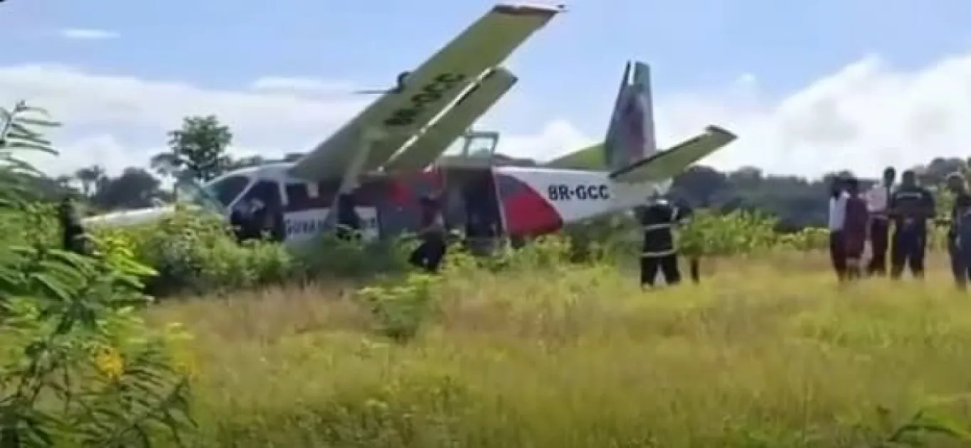A Trans Guyana Airways Cessna Caravan went off the runway while landing at Mabaruma after the pilot reportedly spotted a dog approaching the runway. 
